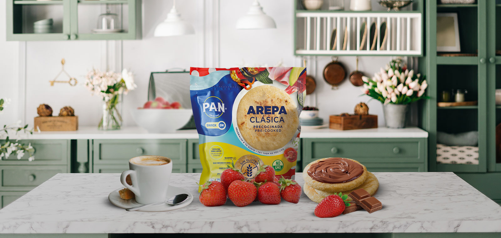Arepa con Crema de Cacahuete y Fresas
